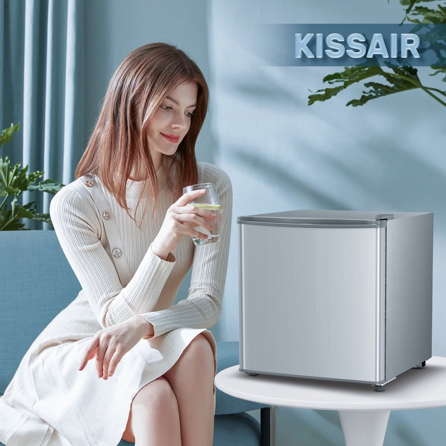 KISSAIR 1.7 cu.ft. Compact Refrigerator Mini Fridge with Freezer, Retro Style, Low Noise & Energy Saving, Adjustable Temperature, Perfect for Kitchen/Office/Apartment/Dormitory-Silver