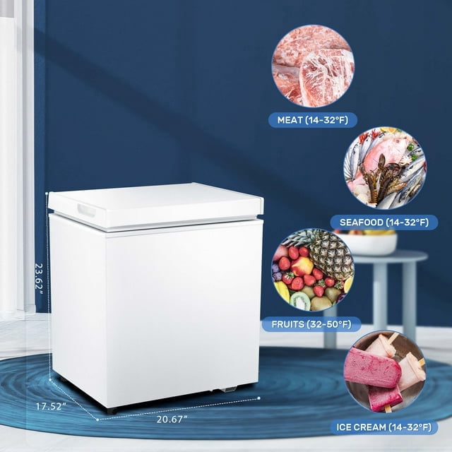 KISSAIR 1.8 Cubic Feet Chest Freezer Free Standing Top open Door Compact Freezer with Adjustable Temperature-White