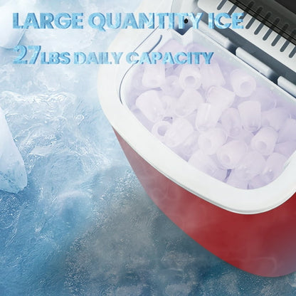 KISSAIR Portable Ice Maker Countertop, 9Pcs/8Mins, 26lbs/24H, Self-Cleaning Ice Machine with Handle for Kitchen/Office/Bar/Party, Red