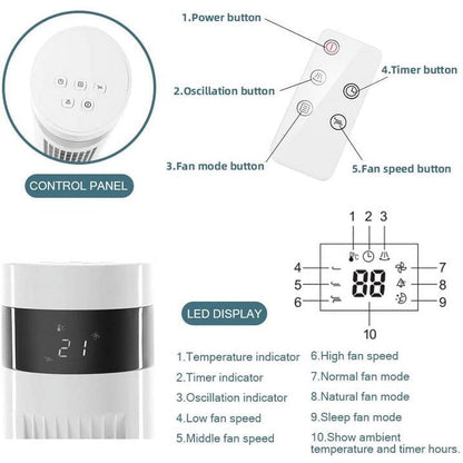 KISSAIR Tower Fan Portable Floor Fans 85°Oscillating Fan 12H Timer Remote Control Standing Bladeless Electric 3 Speeds Wind 3 Modes Bedroom Office(35 inch, White)