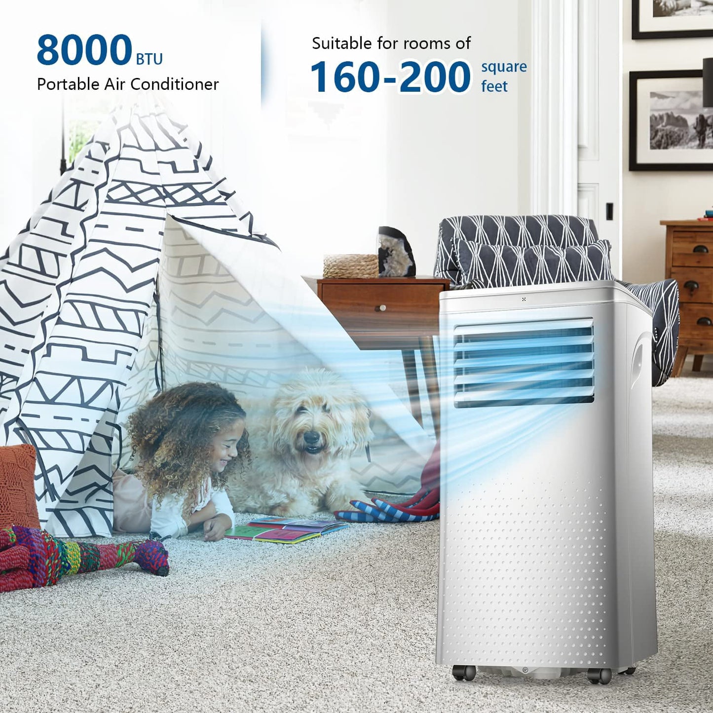 KISSAIR 5200BTU(8000BTU ASHRAE) Portable Air Conditioner,3 in 1 Portable AC with Remote Control Unit for Home & Office