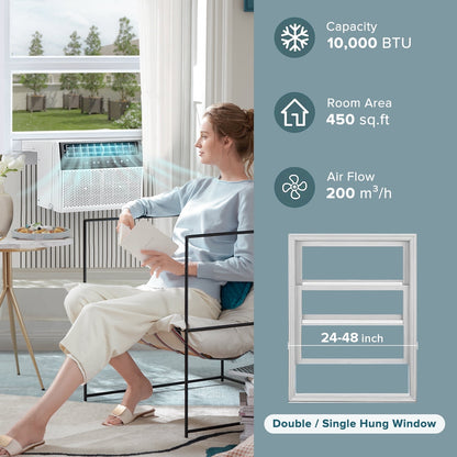 KISSAIR 10,000 BTU 6 in1 Modes U Shaped Window Air Conditioner with Remote Control & 24H Timer,Energy-Saving & Low Noise for Home/Office/Dorm/Apartment, Cools up to 450 Sq.ft.