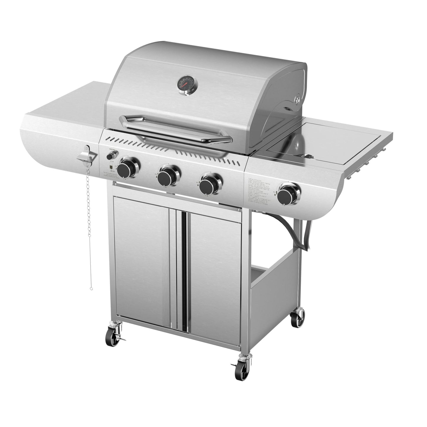 LHRIVER Stainless Steel BBQ Grill, 3 Burner Propane Gas Grill with Side Burner for Outdoor Cooking Patio Backyard