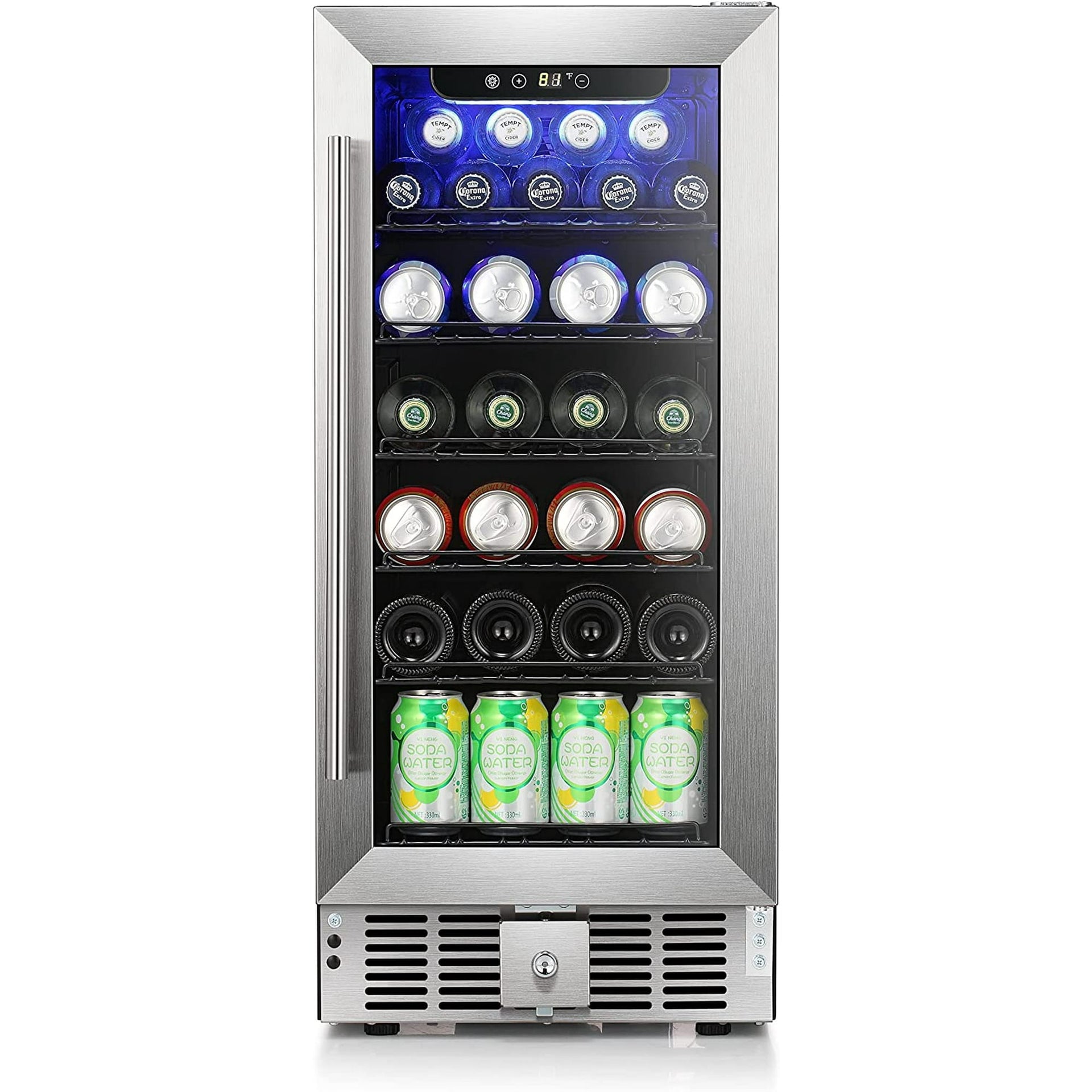 2.6Cu.Ft, 100 Can Beverage Refrigerator Wine Cooler Glass Door Mini Fridges  Home