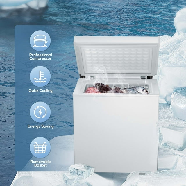 KISSAIR 1.8 Cubic Feet Chest Freezer Free Standing Top open Door Compact Freezer with Adjustable Temperature-White