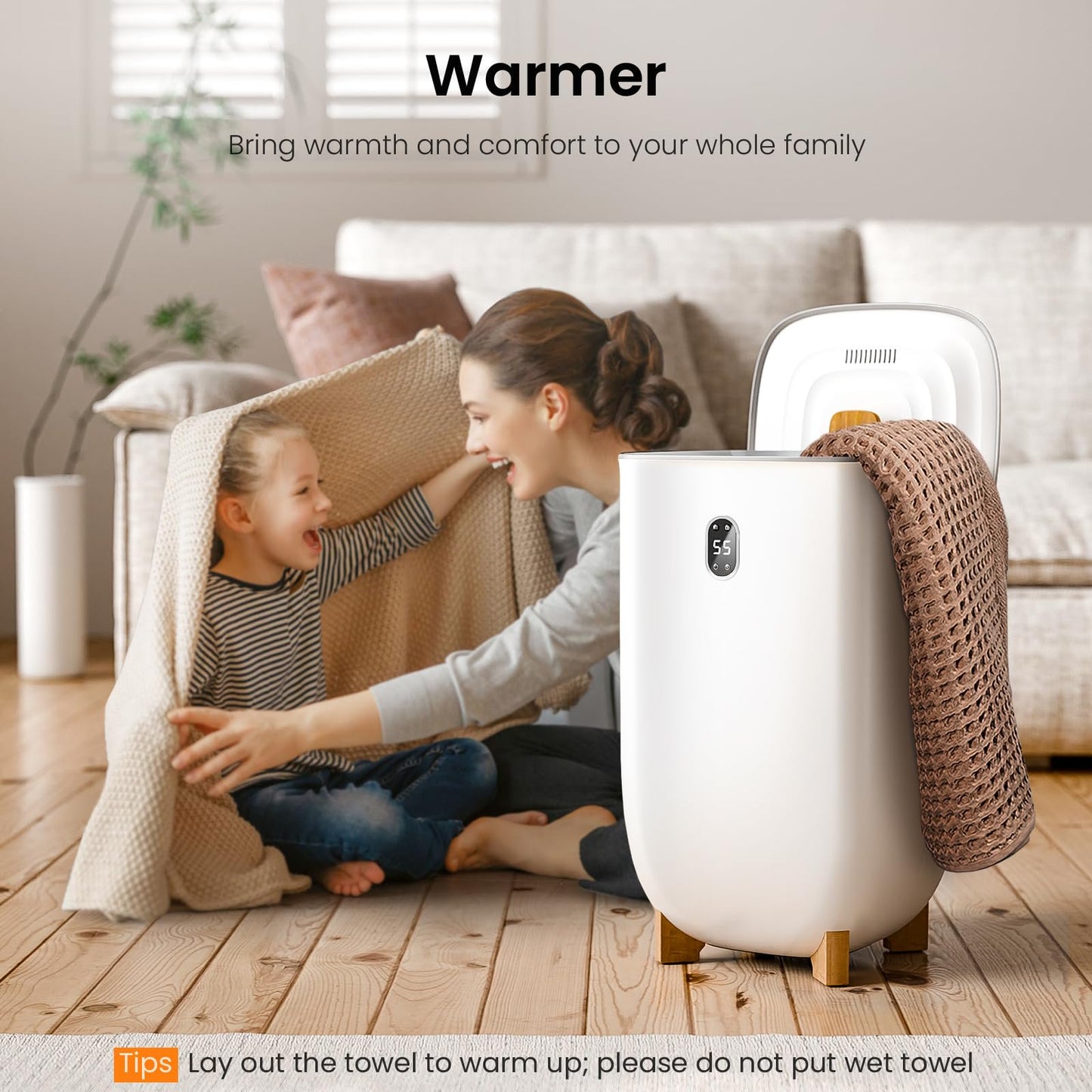 KISSAIR Towel Warmer, 40L Electric Hot Towel Warmer Bucket with 2 Heating Modes, Adjustable Timer, LED Display, Fragrance Holder