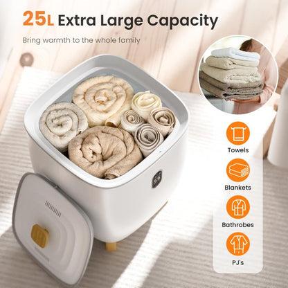 KISSAIR Towel Warmer, 25L Electric Hot Towel Warmer Bucket with 2 Heating Modes, Adjustable Timer, LED Display, Fragrance Holder