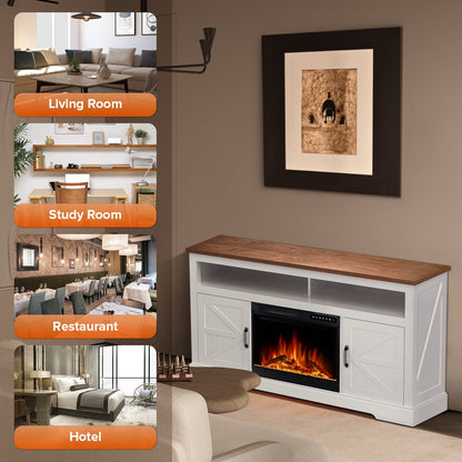 KISSAIR 60'' Electric Fireplace Mantel, Remote Control, Adjustable LED Flame, 750W/1500W Free Standing Fireplace（White）
