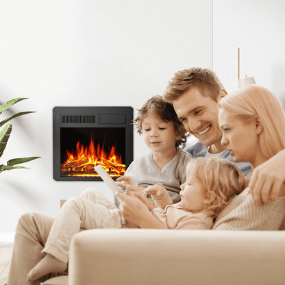 KISSAIR 20" Electric Fireplace,Insert-Freestanding Fireplace,Recessed Black Electric Fireplace Heater with Remote Control, 7 Flame Brightness Settings,750W/1500W,Infrared Quartz Electric Fireplace